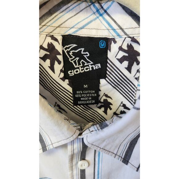 90s Vintage Gotcha White Blue Plaid Short Sleeve Button Down Shirt Men Medium - Picture 4 of 6